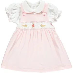 Girls Hand-Embroidered Flopsy Bunny Pink Cotton Dress and Top Set