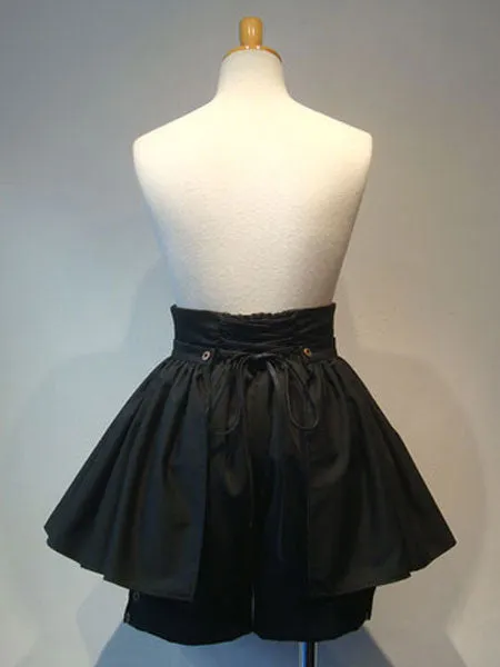 Gothic Lolita Shorts Metallic Button Lace Up Pleated Black Detachable Lolita Culottes