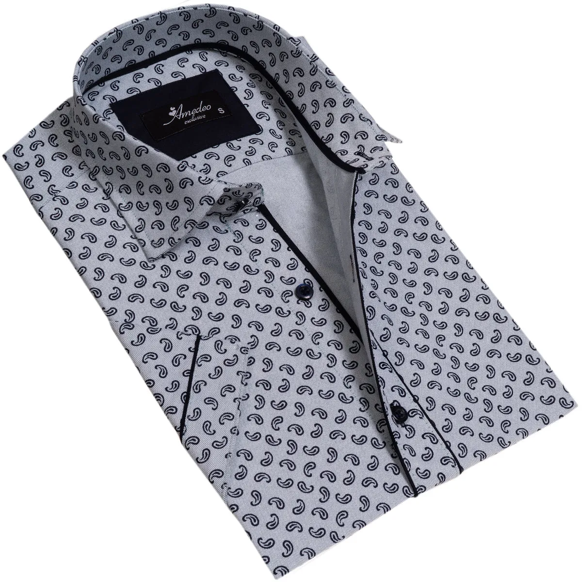 Grey Mens Short Sleeve Button up Shirts - Tailored Slim Fit Cotton Dress Shirts