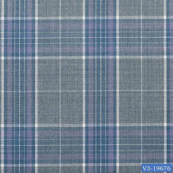 Grey with Purple Plaid Check Regular Suit