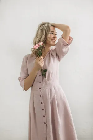 Half-Sleeves Dusty Rose Linen Dress