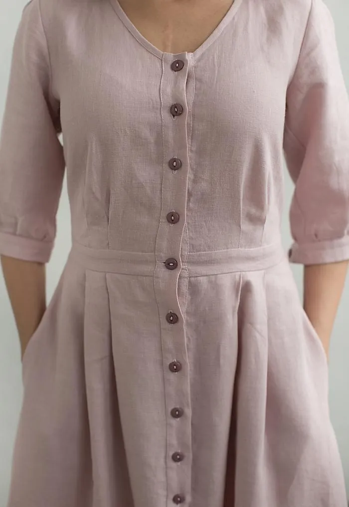 Half-Sleeves Dusty Rose Linen Dress