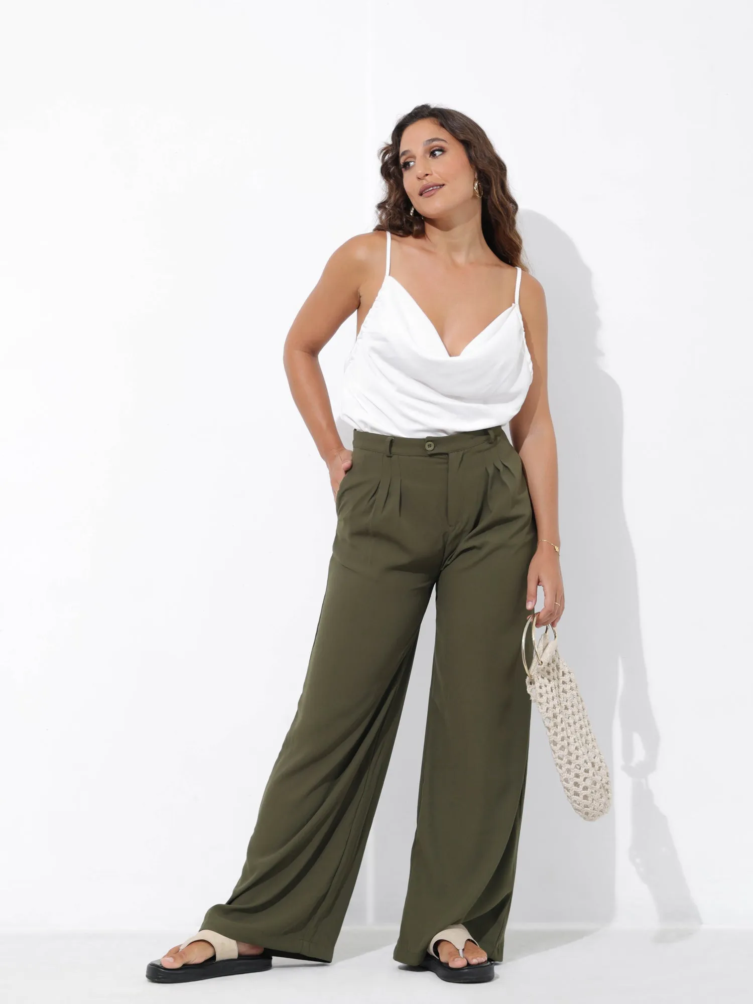 High Waist Front Pleated Wide Leg Pant