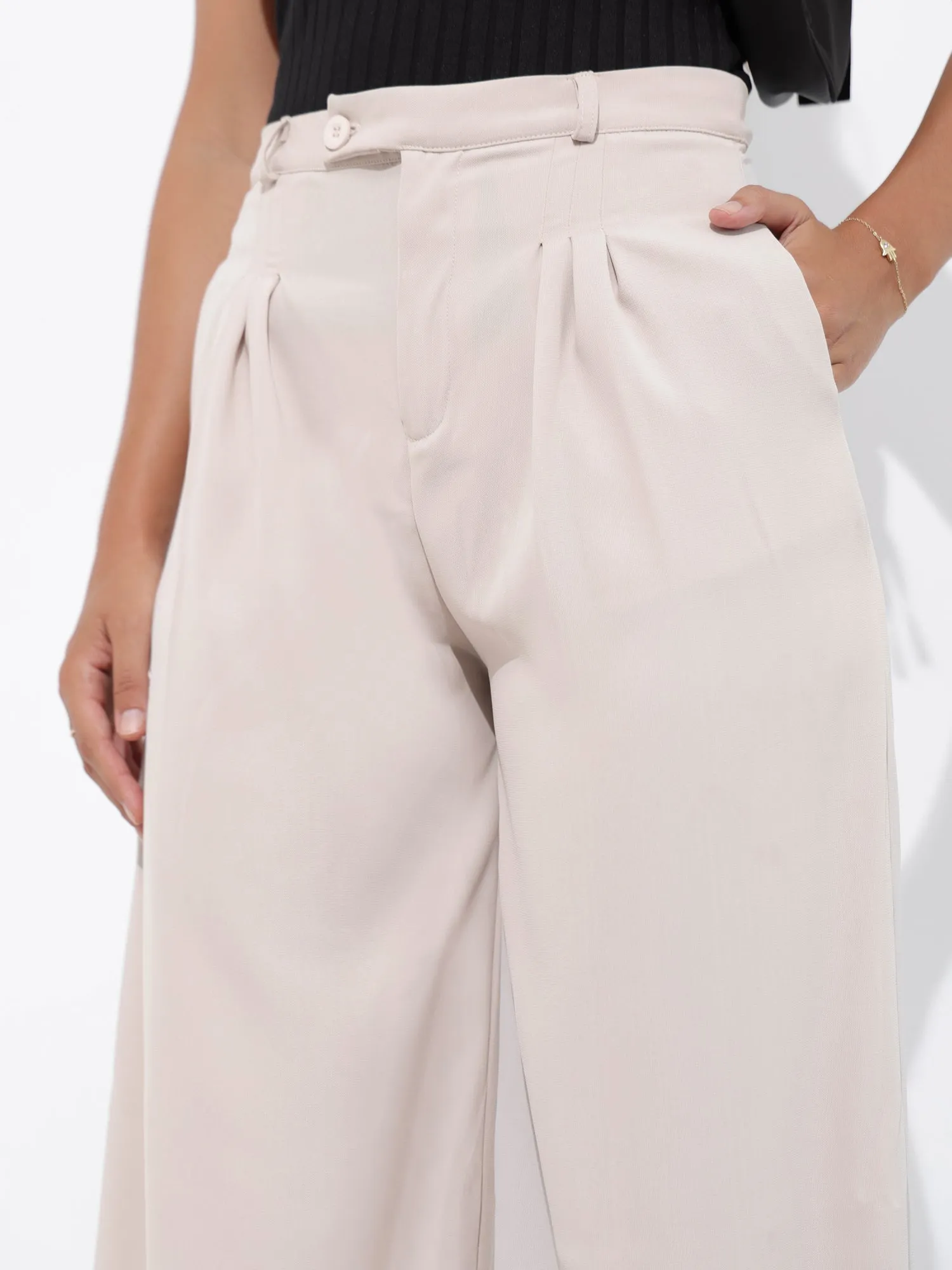 High Waist Front Pleated Wide Leg Pant