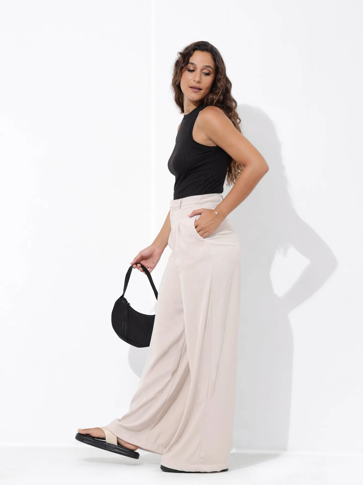 High Waist Front Pleated Wide Leg Pant