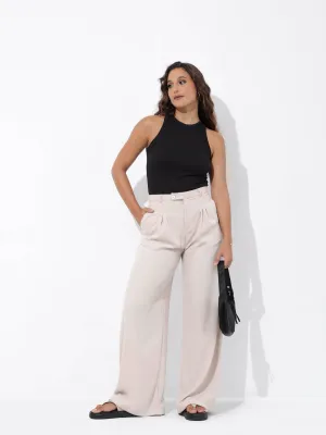 High Waist Front Pleated Wide Leg Pant