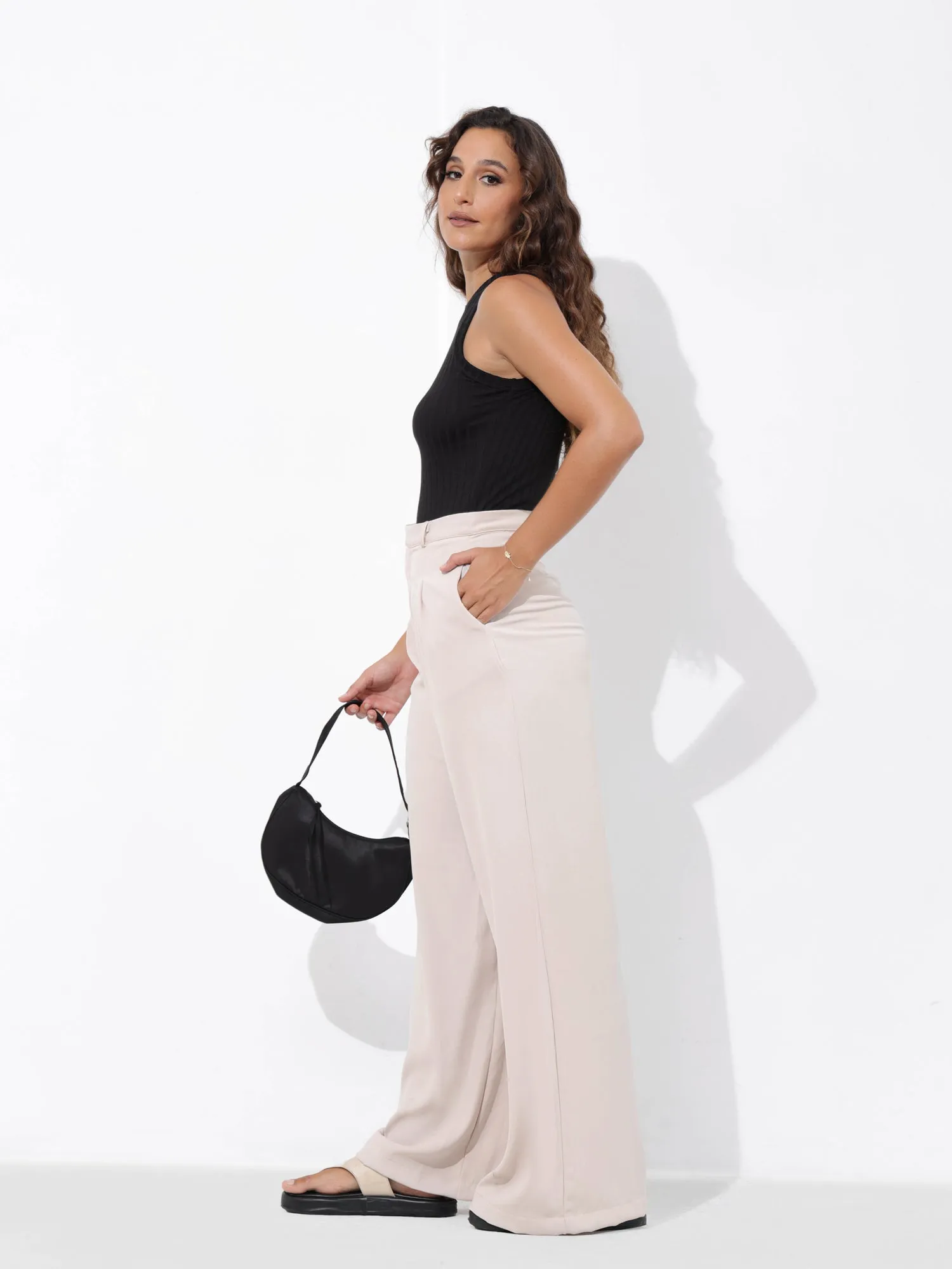 High Waist Front Pleated Wide Leg Pant