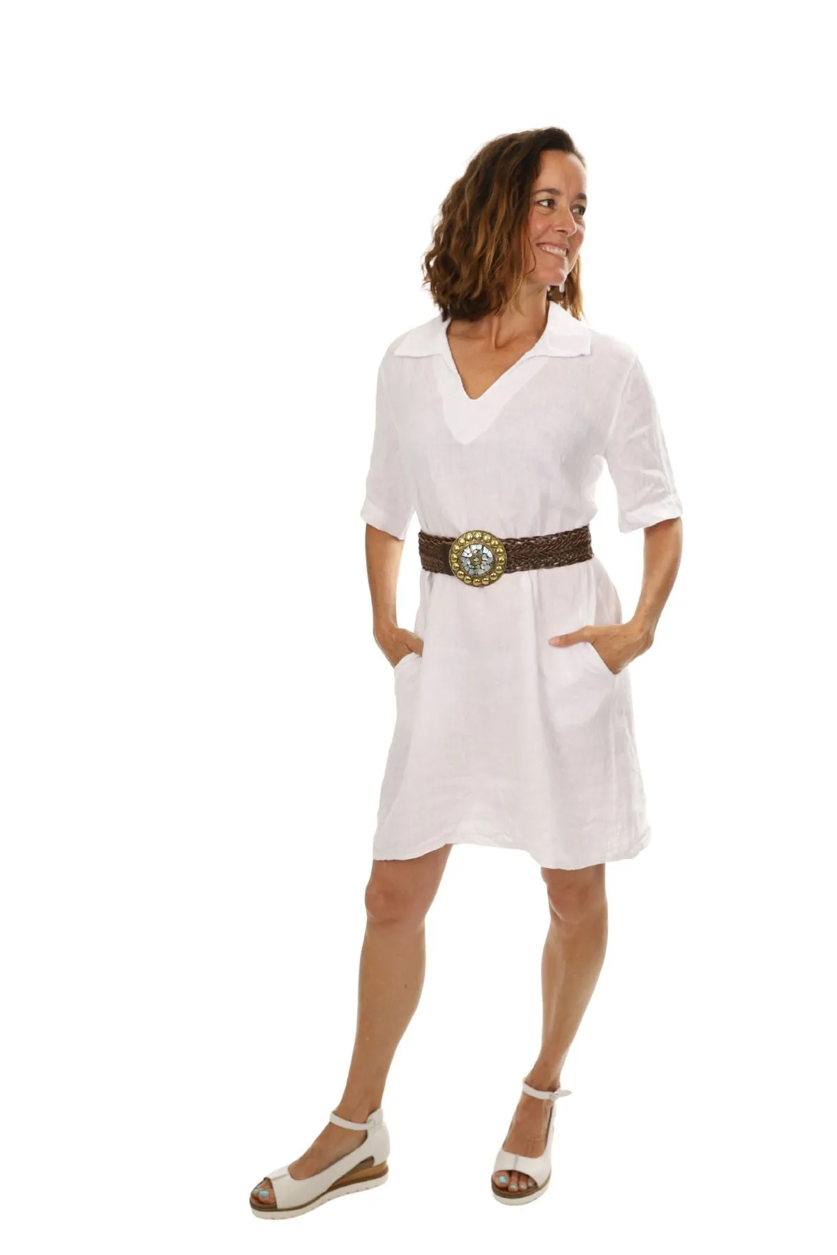 Holly Linen Dress - White - SF8