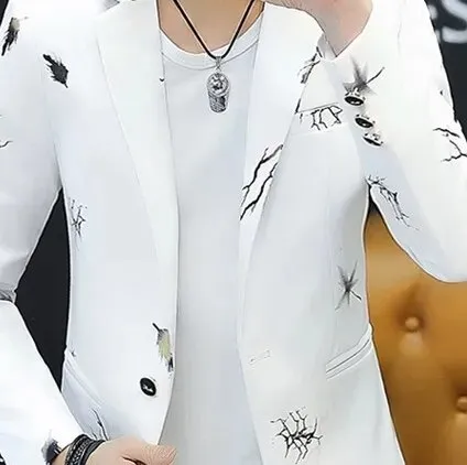 HOO 2023  Youth Slim   blazer Men Fashion Casual Spring Print suit jacket