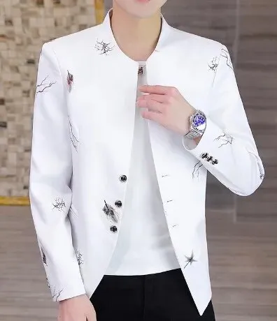 HOO 2023  Youth Slim   blazer Men Fashion Casual Spring Print suit jacket