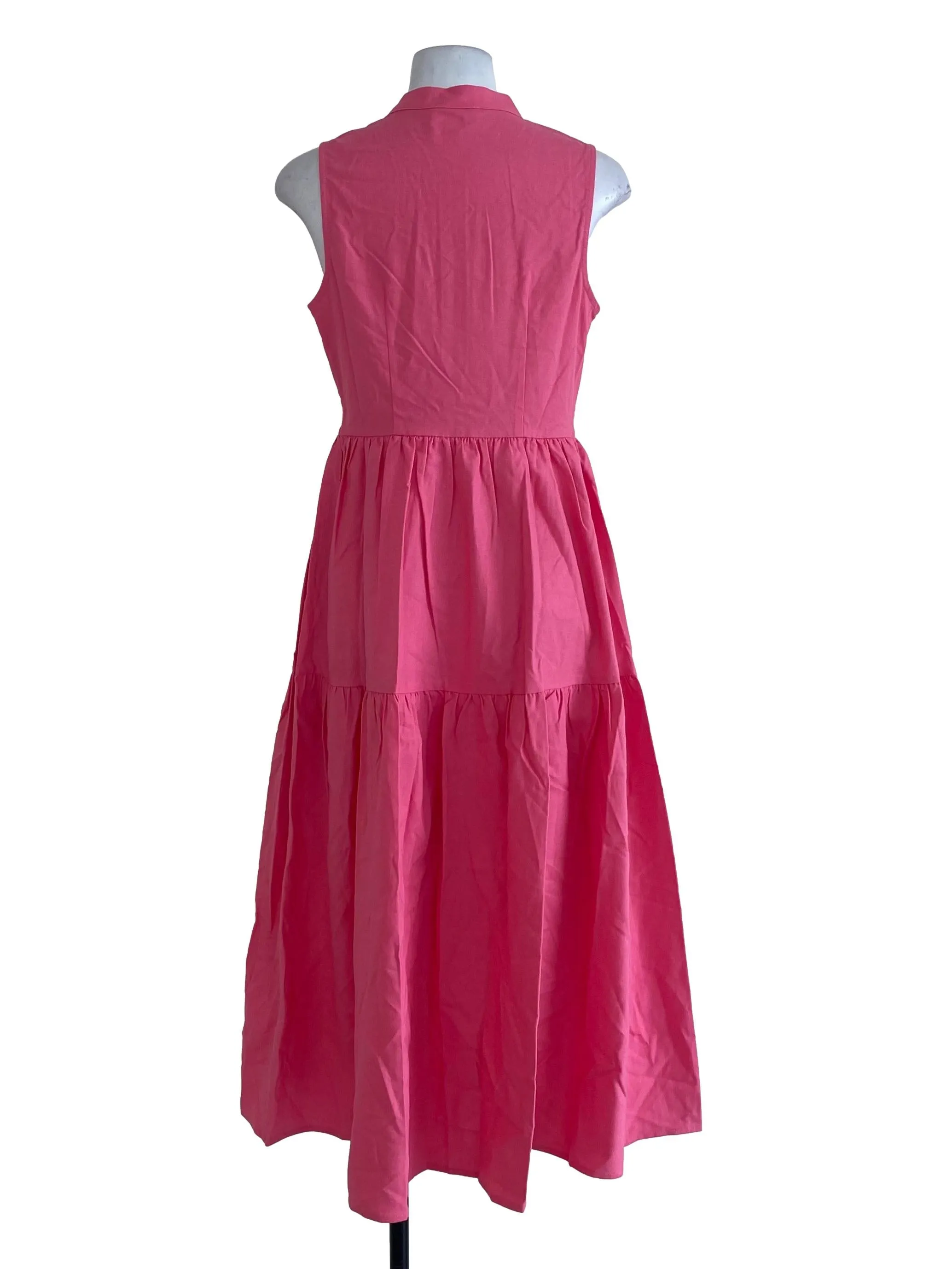 Hot Pink Linen Ruffle Dress