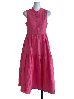Hot Pink Linen Ruffle Dress