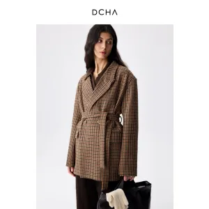 Houndstooth Wool Blend Suit Jacket