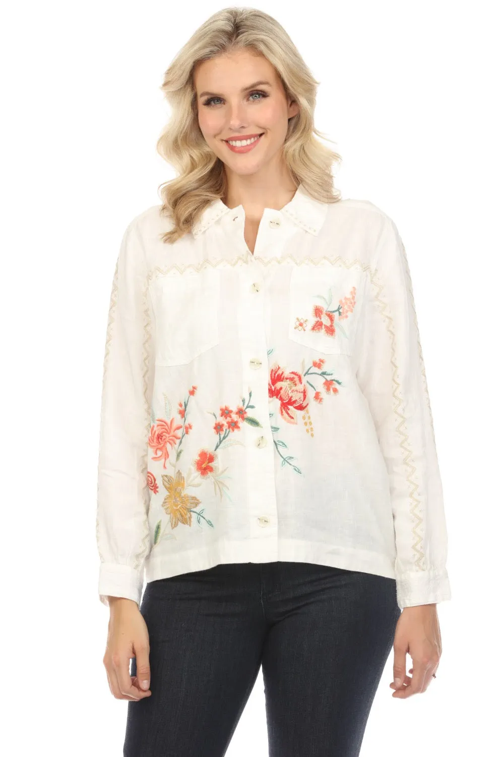 Johnny Was JWLA Andrean Relaxed Linen Jacket J41124 *