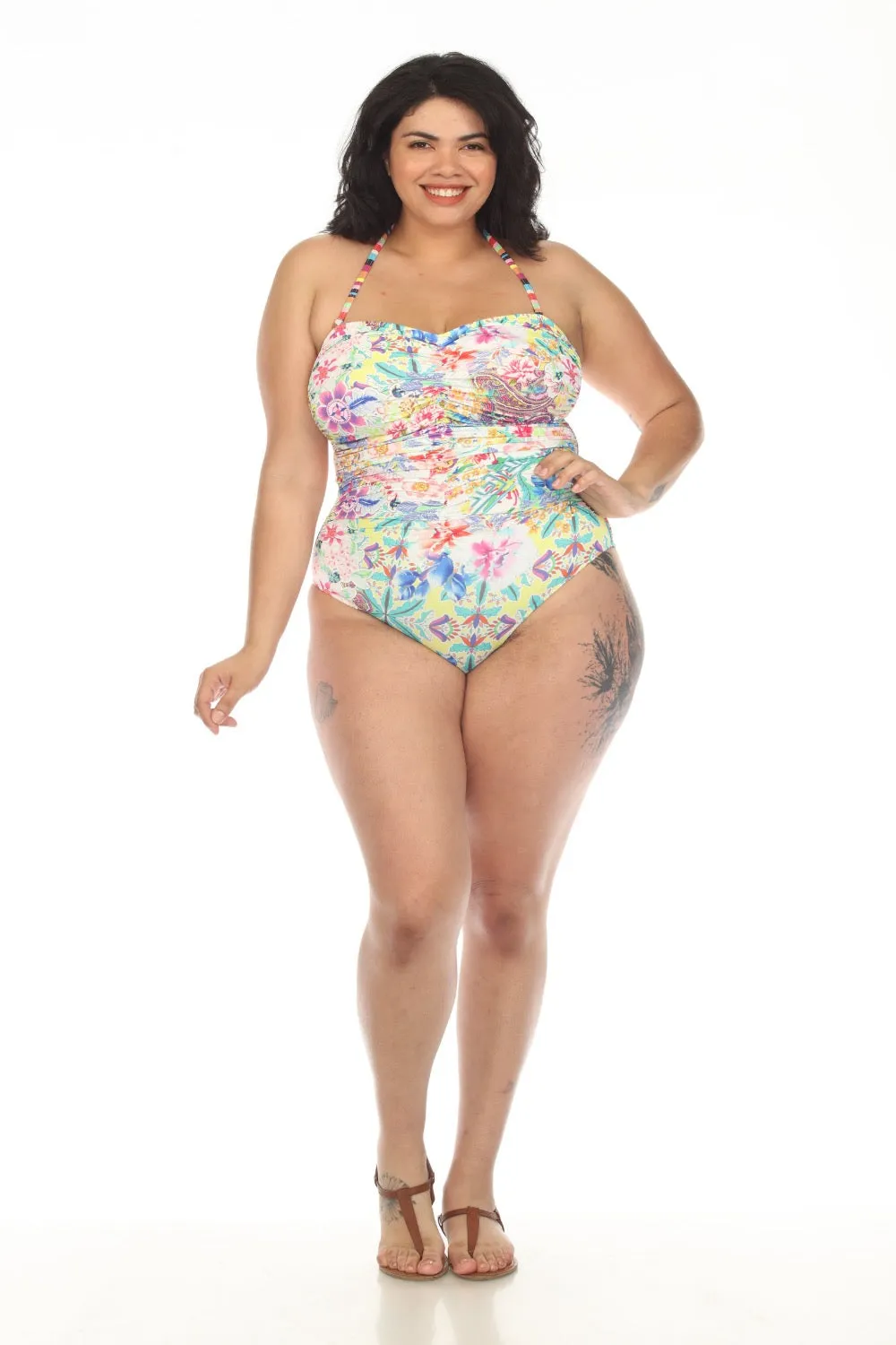 Johnny Was Ruched Sweetheart One Piece Swimsuit Plus Size CSW5222BNX