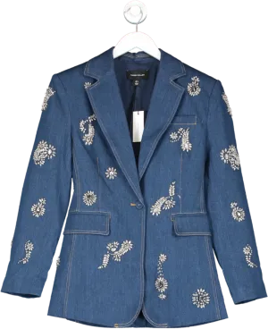 Karen Millen Blue Embellished Denim Single Breasted Blazer UK 6