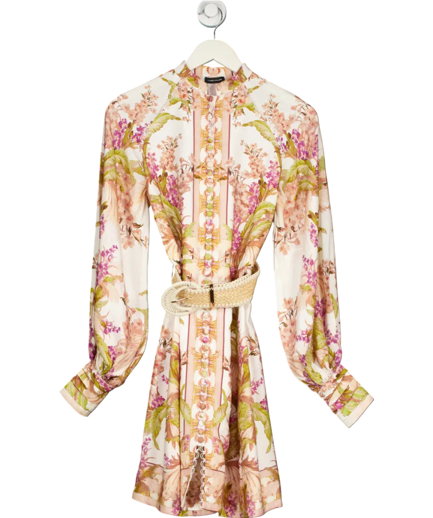 Karen Millen White Mirrored Floral Viscose Linen Mini Dress UK 8