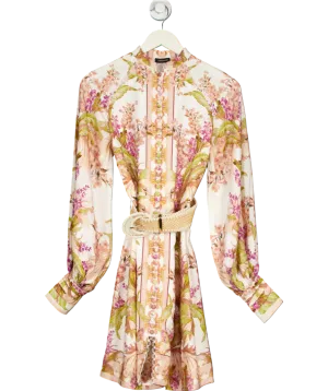 Karen Millen White Mirrored Floral Viscose Linen Mini Dress UK 8