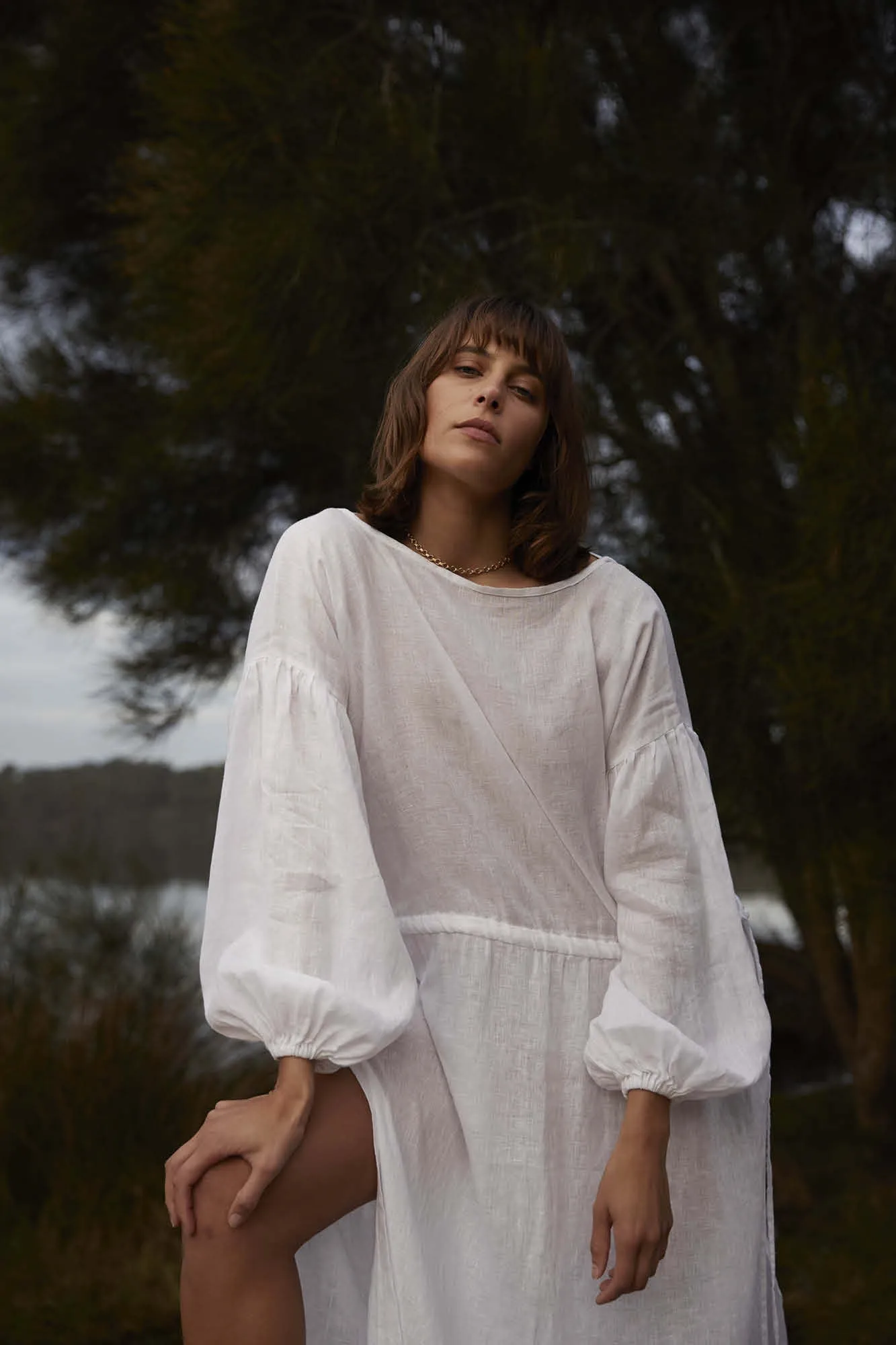 Kaspara Billowed Sleeve Maxi Dress White