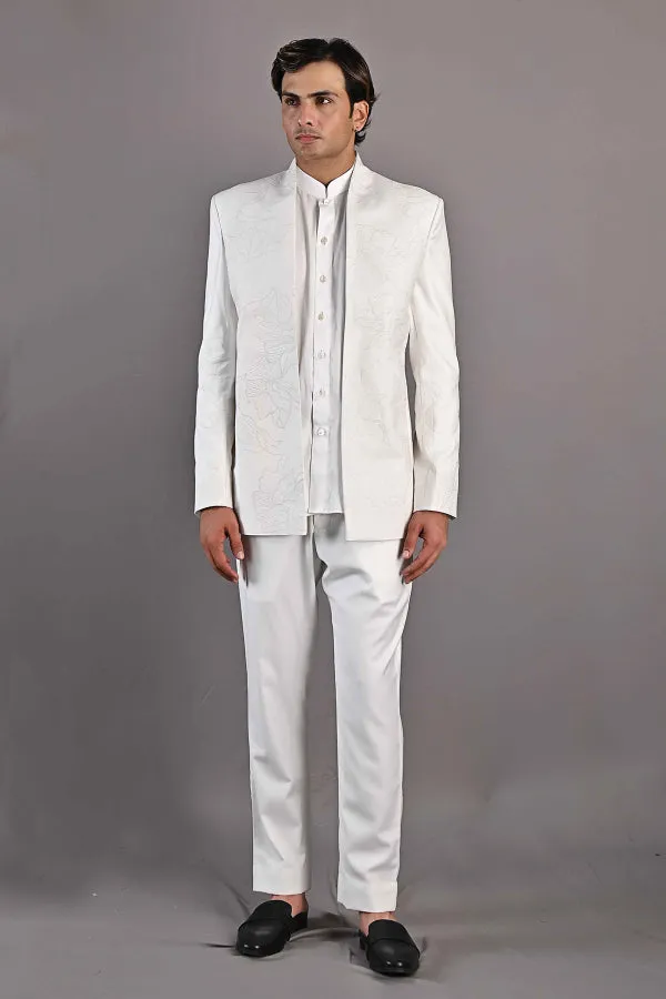 Kirk - Off white Abstract Embroidered Open Jacket Set