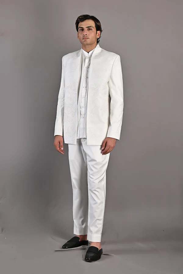Kirk - Off white Abstract Embroidered Open Jacket Set