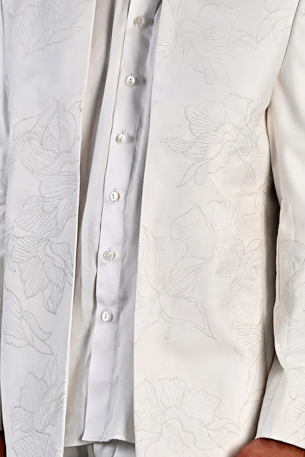 Kirk - Off white Abstract Embroidered Open Jacket Set