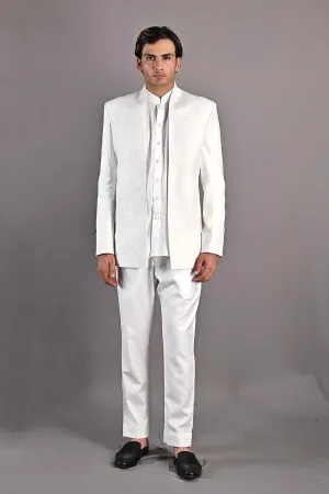 Kirk - Off white Abstract Embroidered Open Jacket Set