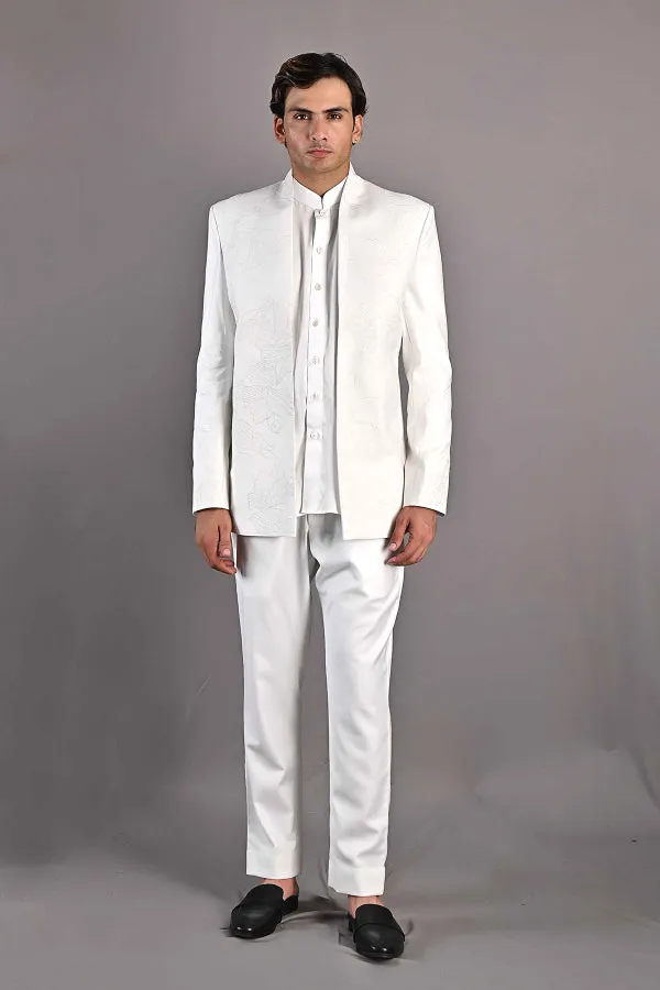 Kirk - Off white Abstract Embroidered Open Jacket Set