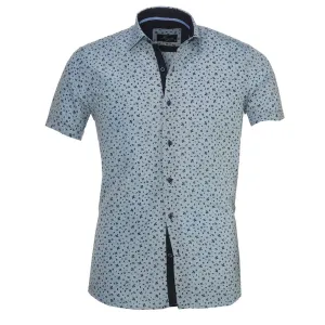Light Blue Floral Mens Short Sleeve Button up Shirts - Tailored Slim Fit Cotton Dress Shirts
