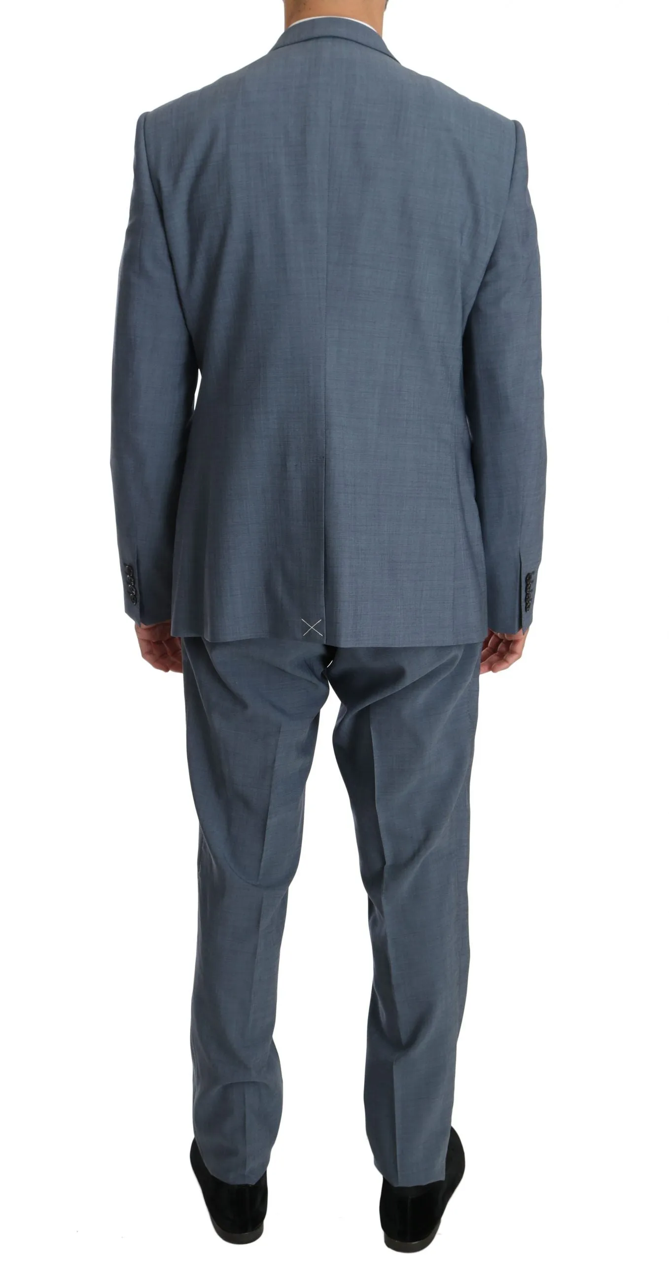 Light Blue Wool Stretch Gold Slim fit Suit