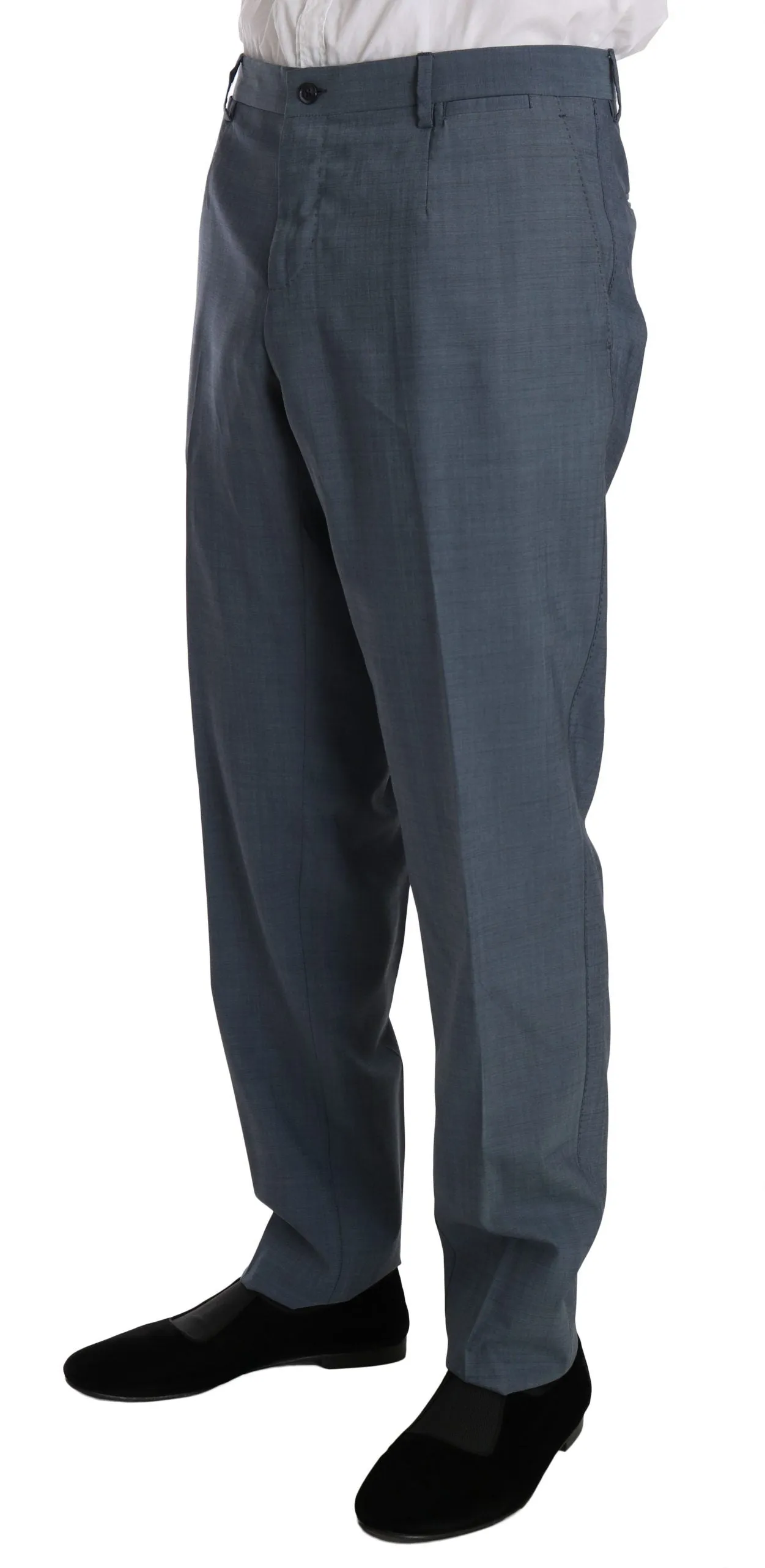 Light Blue Wool Stretch Gold Slim fit Suit