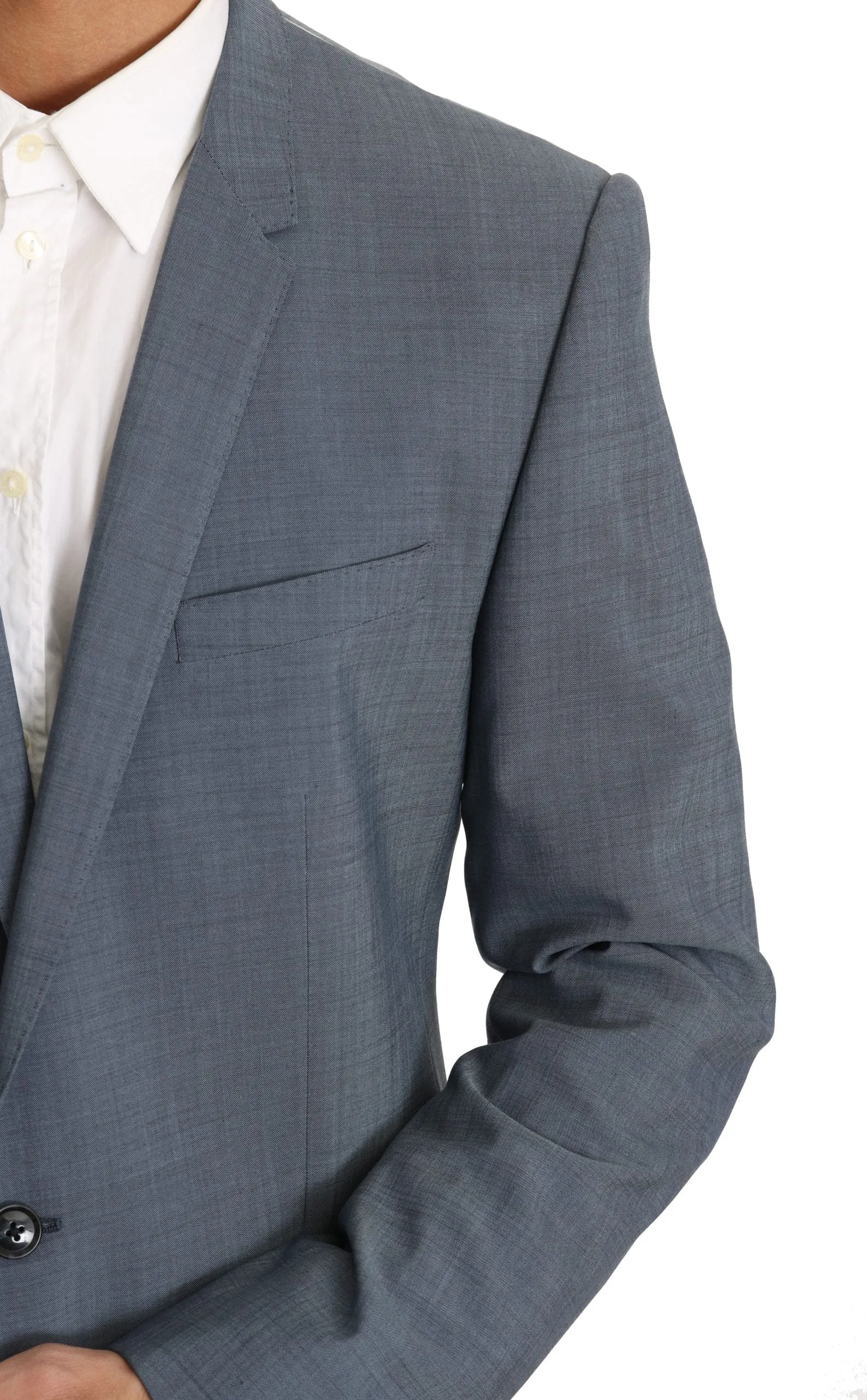 Light Blue Wool Stretch Gold Slim fit Suit