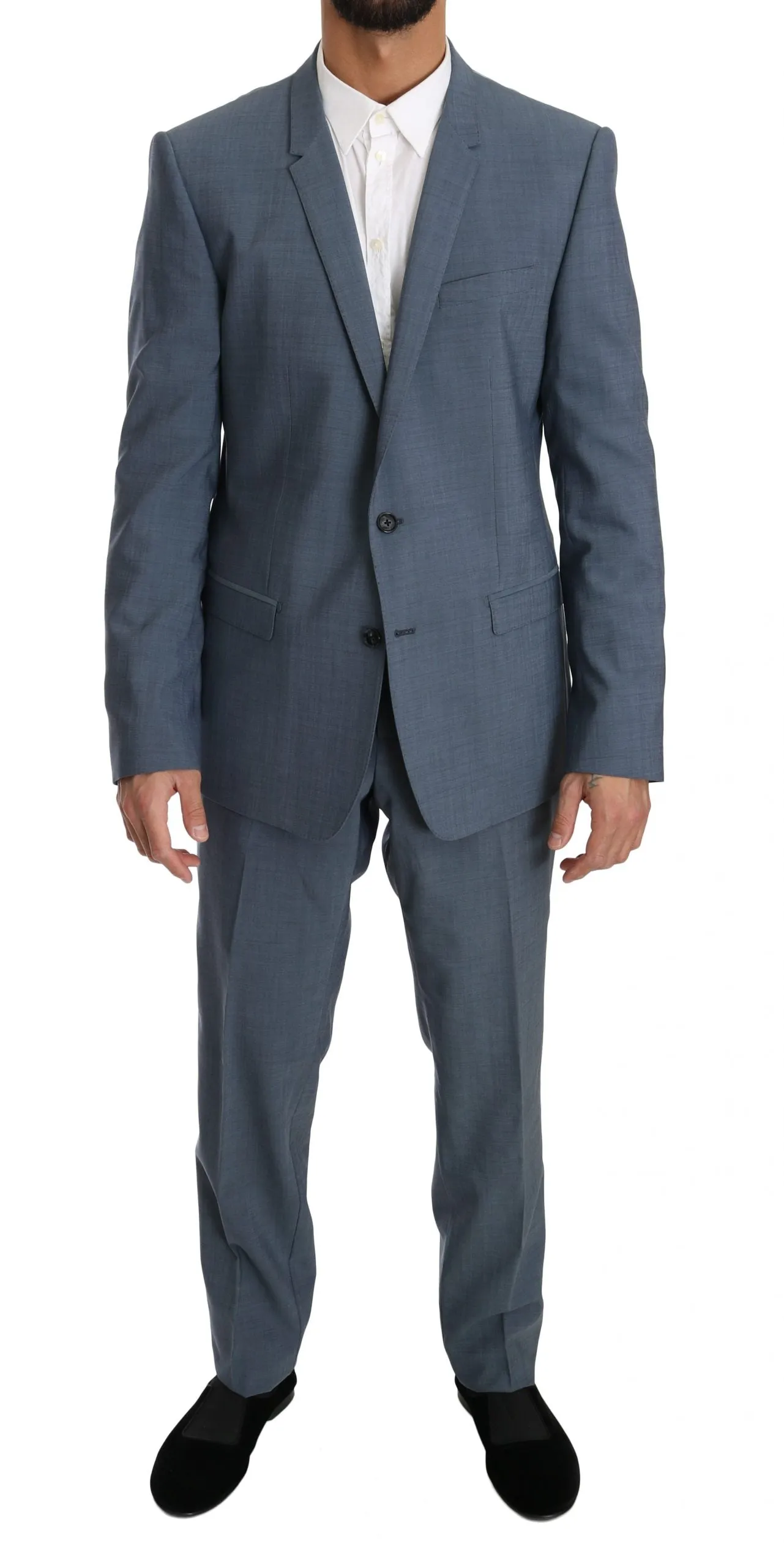 Light Blue Wool Stretch Gold Slim fit Suit