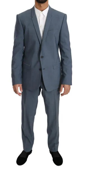 Light Blue Wool Stretch Gold Slim fit Suit