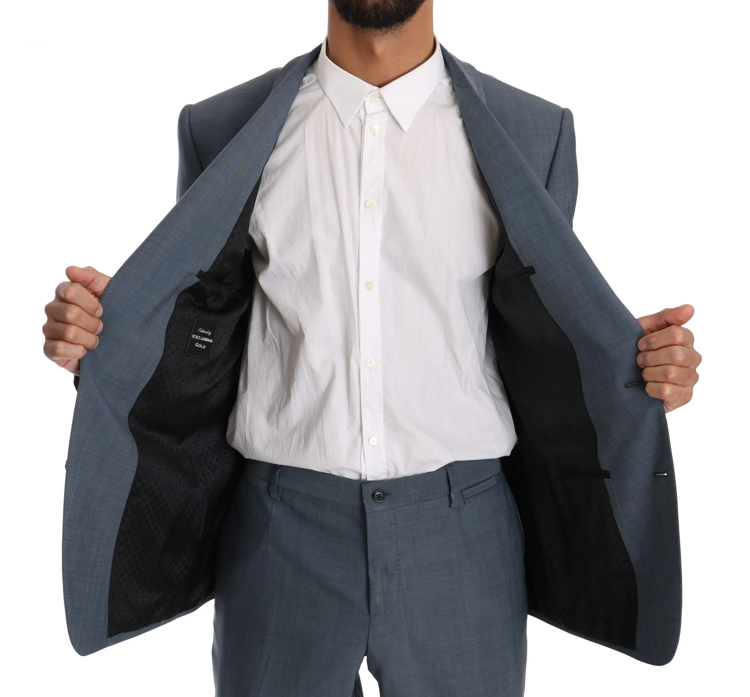 Light Blue Wool Stretch Gold Slim fit Suit
