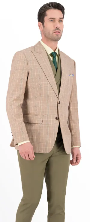 Light Brown with Multi Color Plaid Check Regular Suit