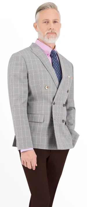 Light Grey with Purple Plaid Check Long Double Breast Suit