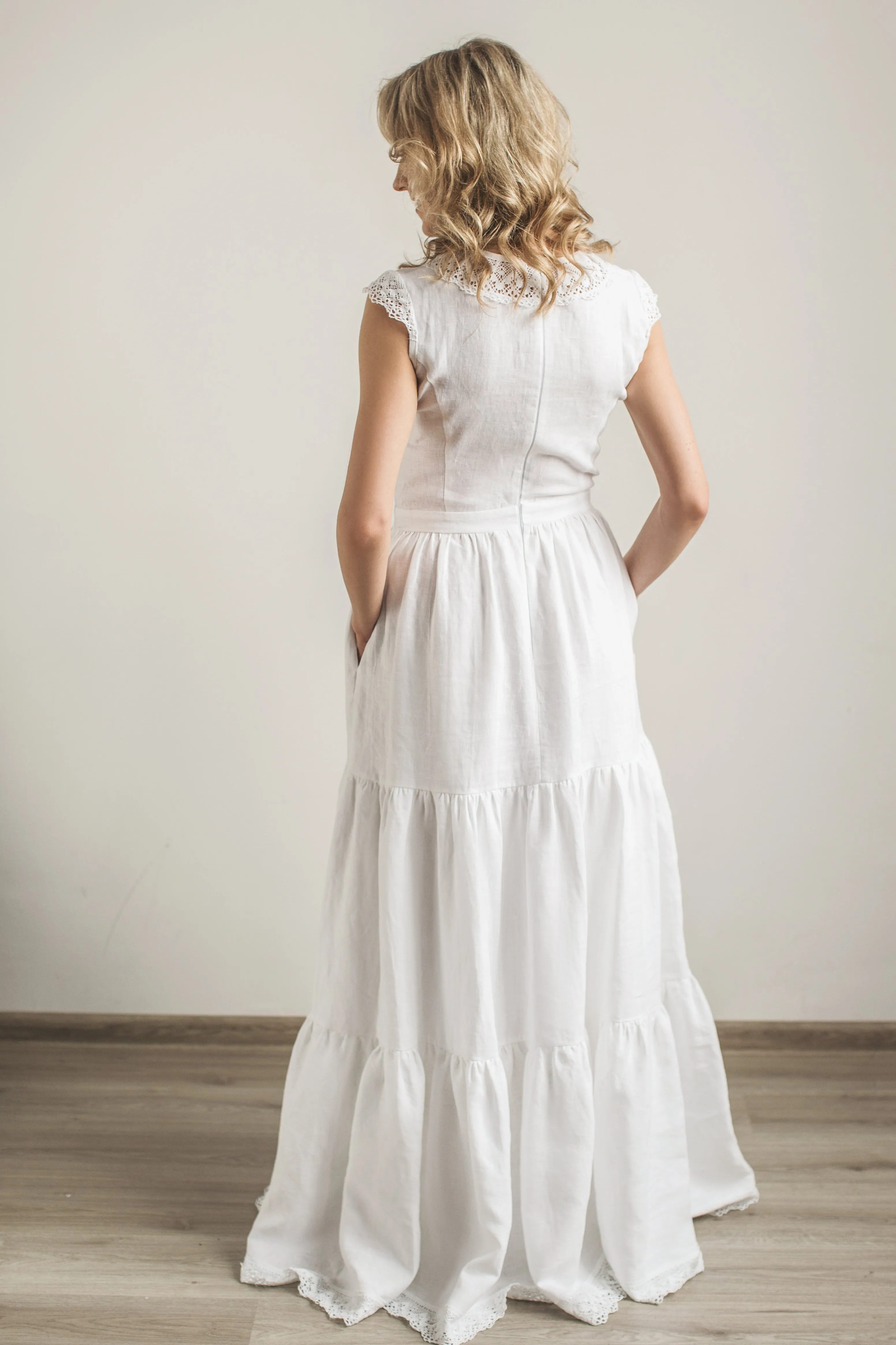 Linen Boho Lace Wedding Dress