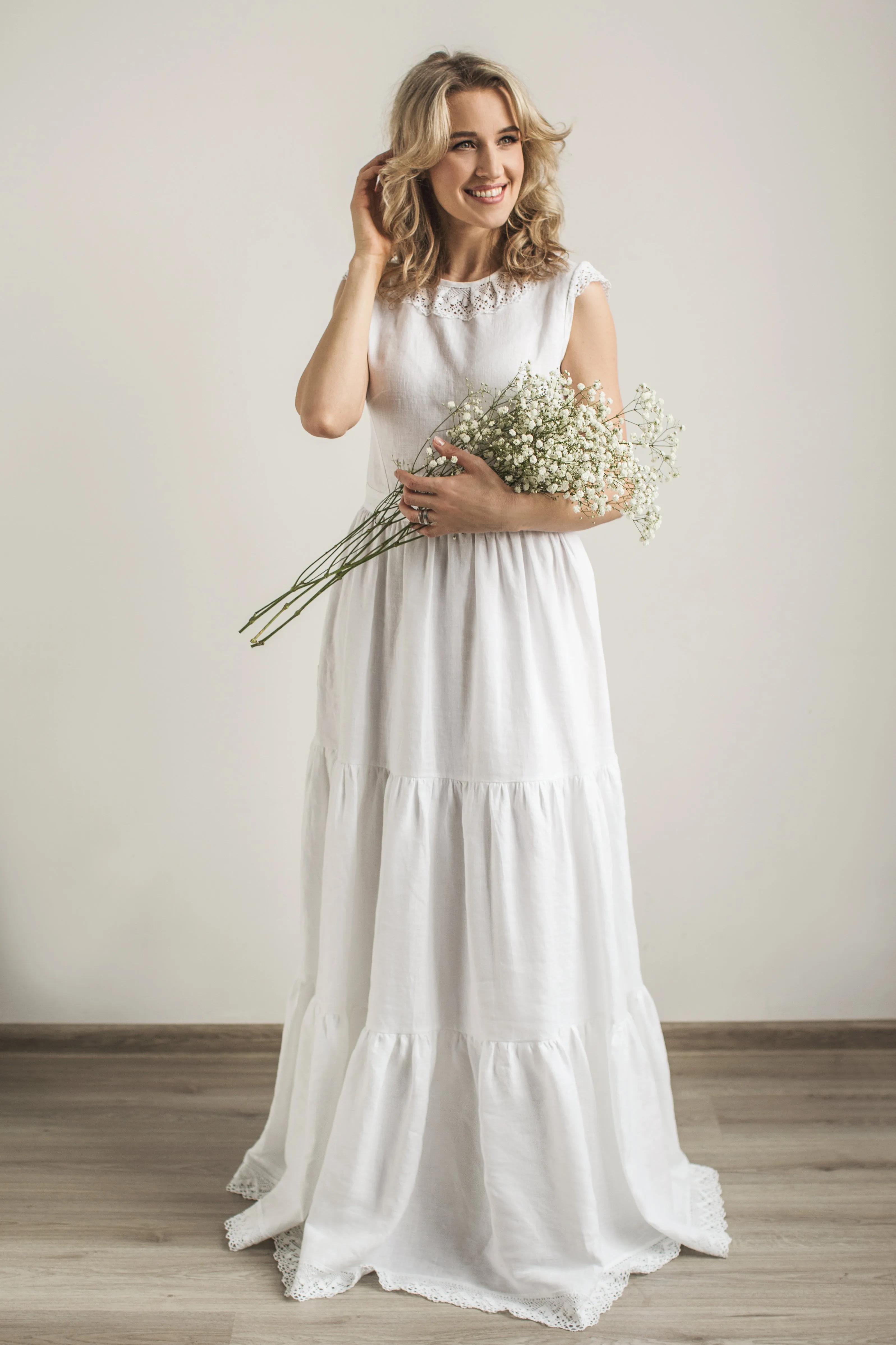 Linen Boho Lace Wedding Dress