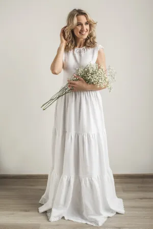 Linen Boho Lace Wedding Dress