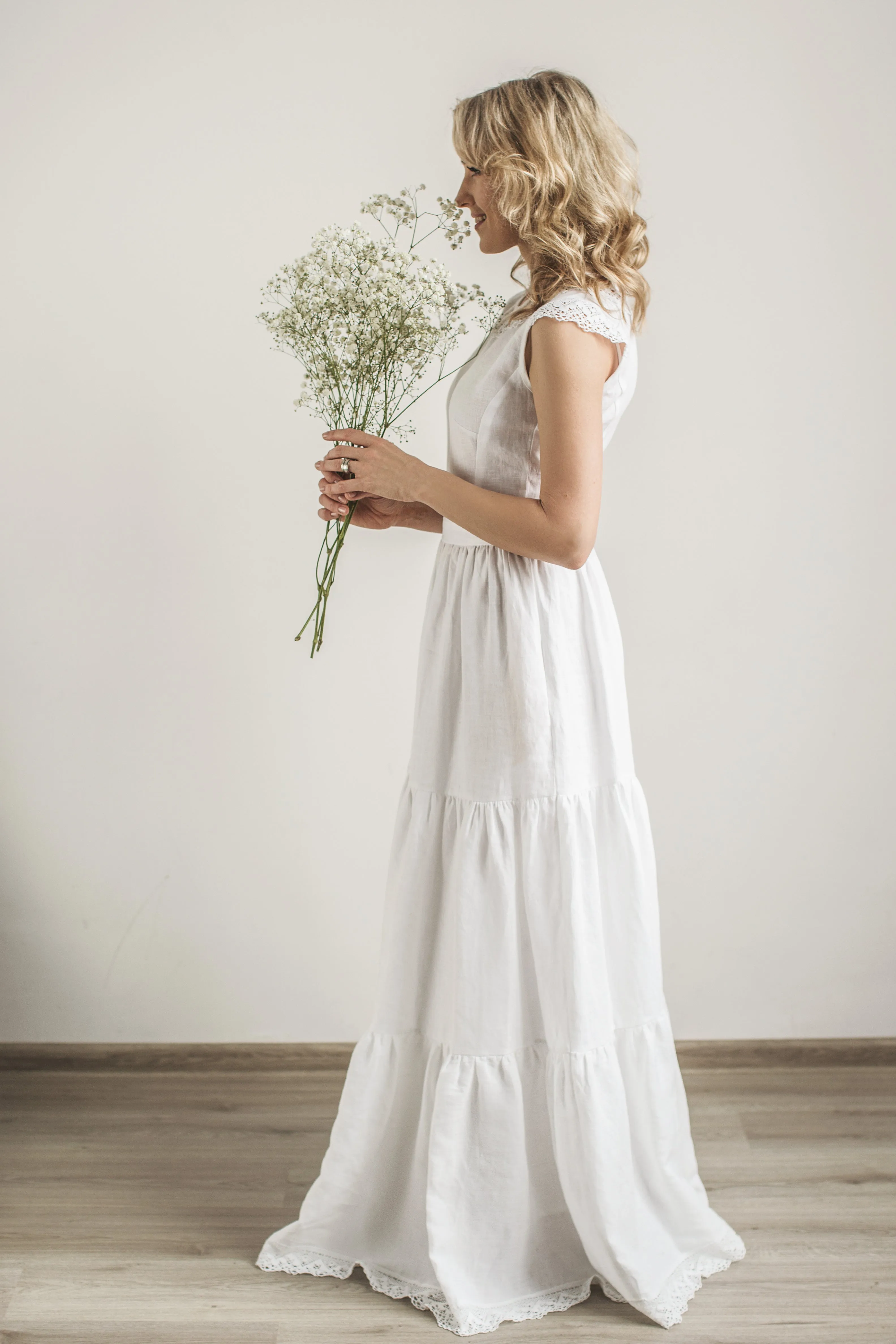 Linen Boho Lace Wedding Dress