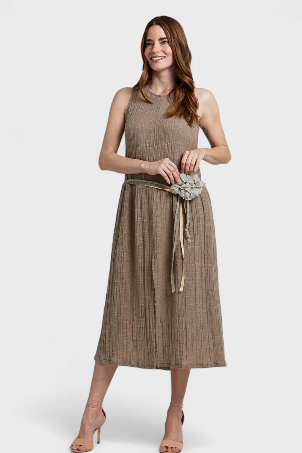 Lisa Taupe Linen Midi Dress