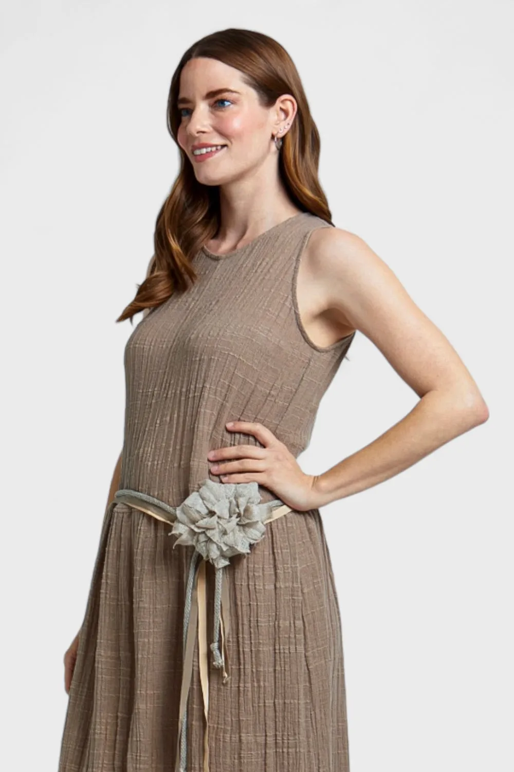 Lisa Taupe Linen Midi Dress