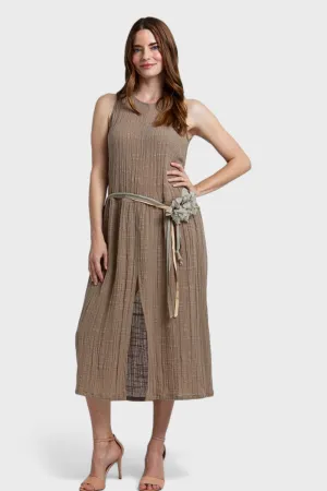 Lisa Taupe Linen Midi Dress