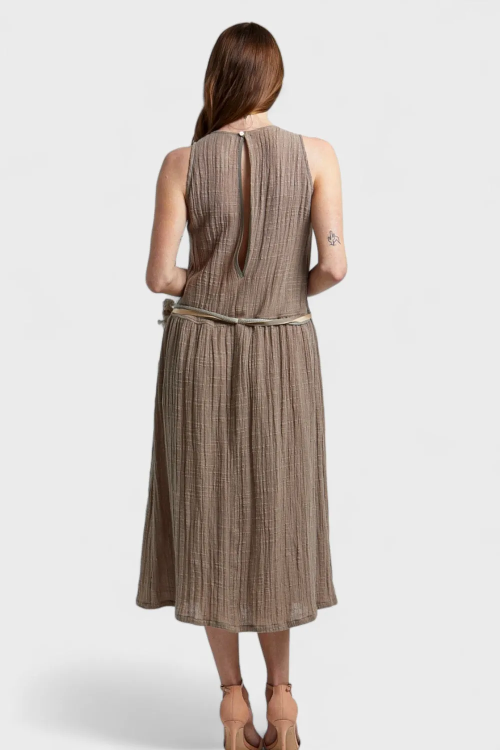 Lisa Taupe Linen Midi Dress