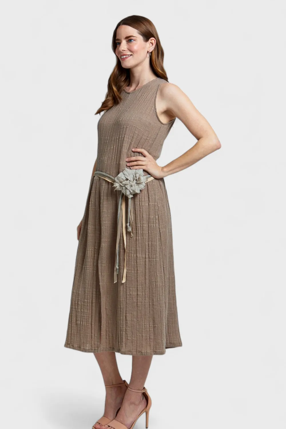 Lisa Taupe Linen Midi Dress