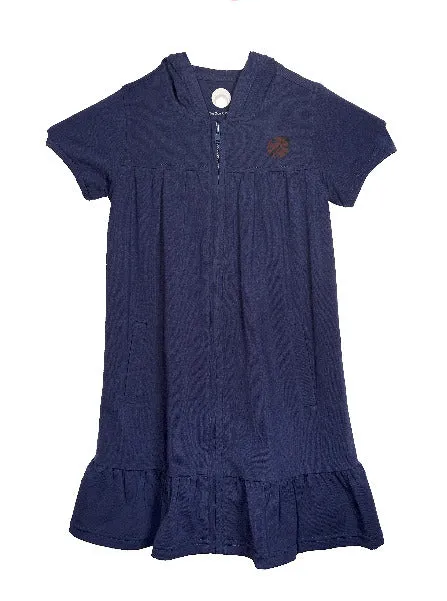Little Girls Pink and Navy Soft Organic Cotton Essential Lady Bug Printed Hoody Zip Front Dress