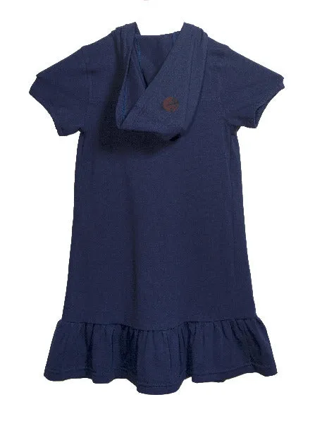 Little Girls Pink and Navy Soft Organic Cotton Essential Lady Bug Printed Hoody Zip Front Dress