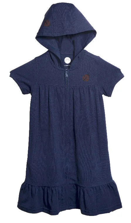 Little Girls Pink and Navy Soft Organic Cotton Essential Lady Bug Printed Hoody Zip Front Dress