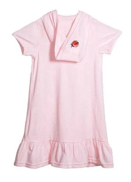 Little Girls Pink and Navy Soft Organic Cotton Essential Lady Bug Printed Hoody Zip Front Dress